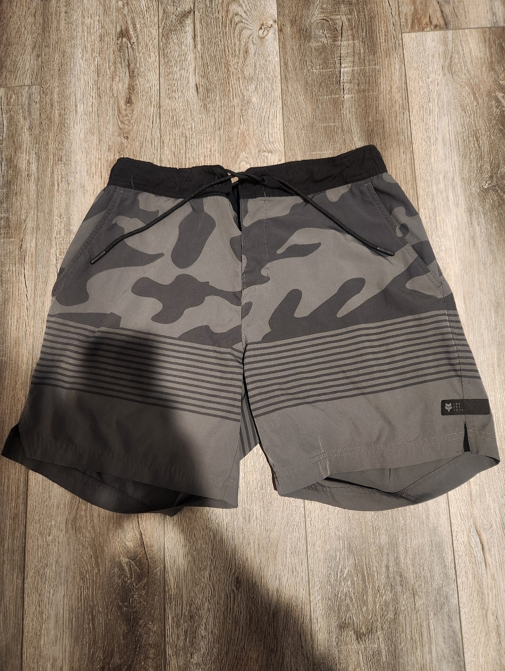 Fox Charcoal Striped Shorts with Logo Patch